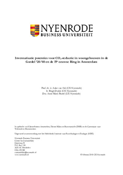 Inventarisatie potenties voor CO2-reductie in woongebouwen in de Gordel ’20-’40 en de 19e eeuwse Ring in Amsterdam
